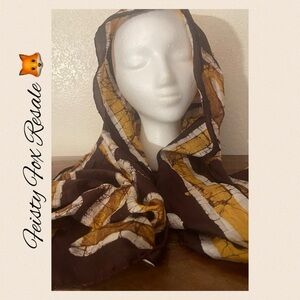 Handprint Made in India Batik Scarf – Brown & Mustard – 68” x 15.5”
